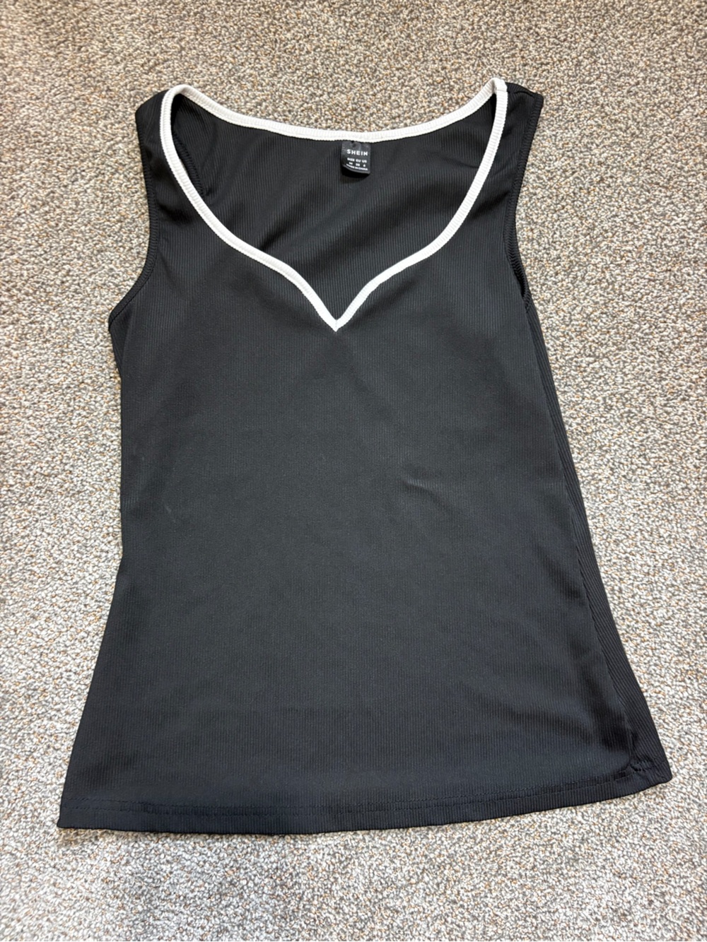 SHEIN Black Tank Top with White Trim Accent